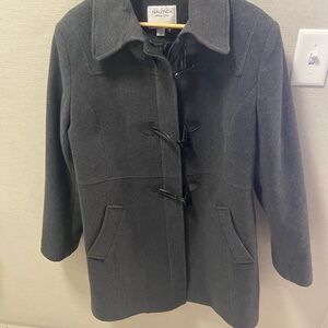 Nautica Women's Dark Gray Wool Toggle & Zip Long Pea Coat